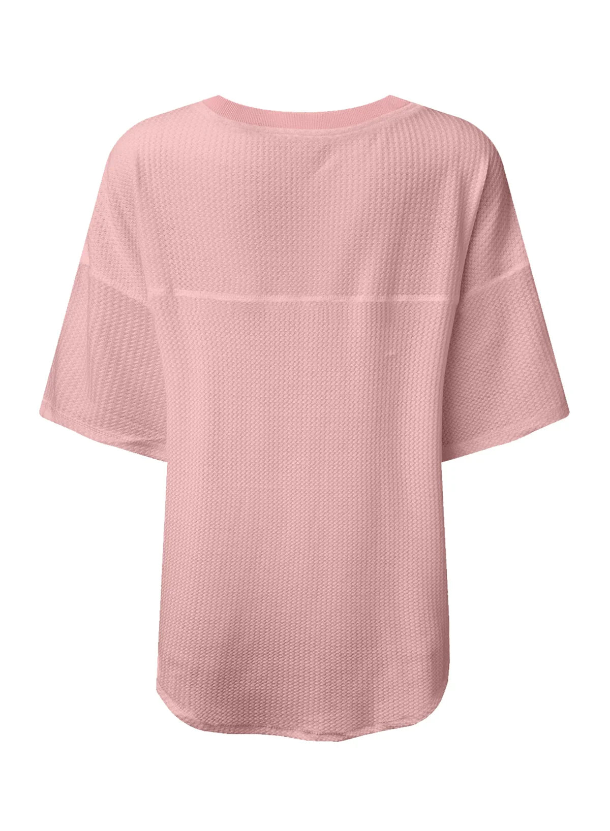 White Waffle Texture V Neck Drop Shoulder Loose Tee