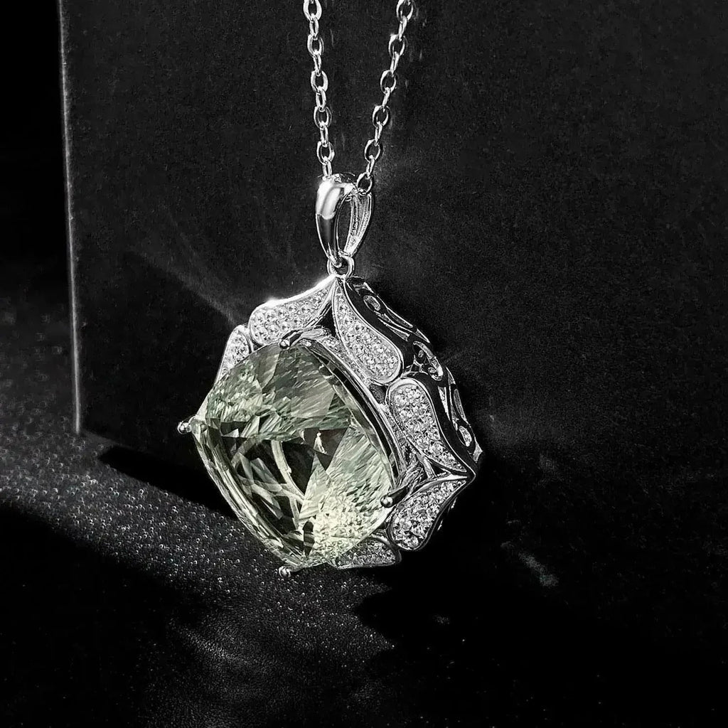 Luxury Sweater Chain Femininity S925 Silver Set Large Natural Green