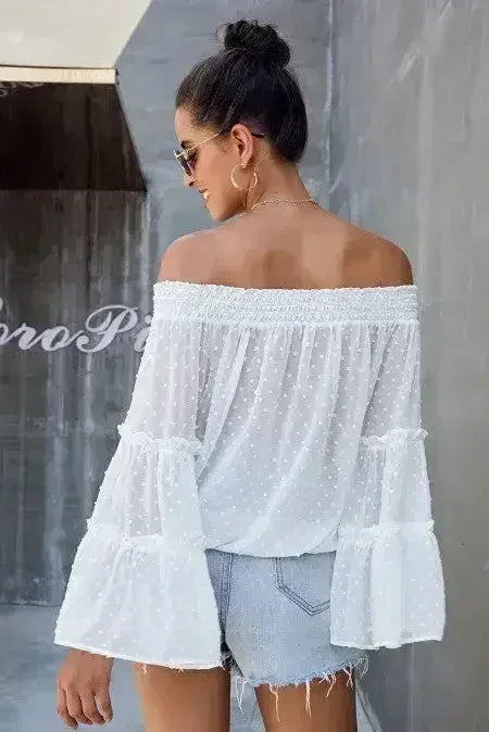 Pink Swiss Dot Off The Shoulder Top | Femstylo