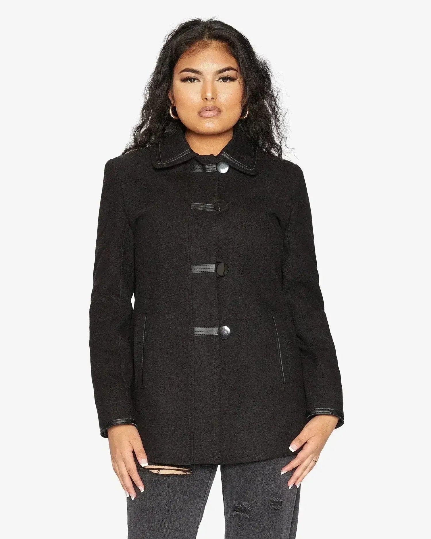 Wool Blend Contrast Trim Coat (1920)