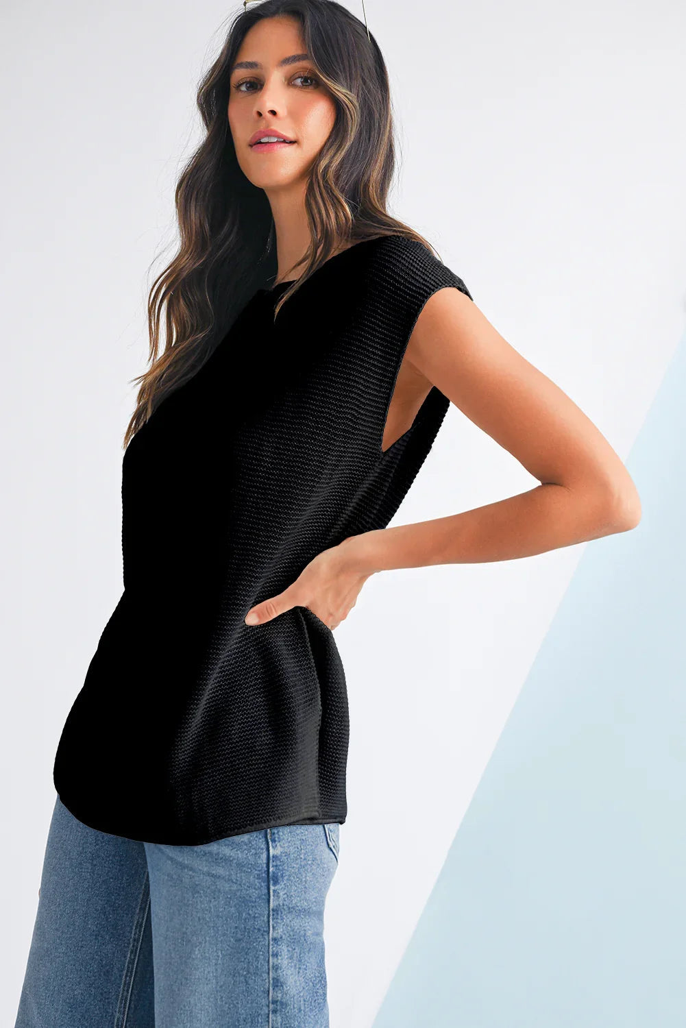 Sachet Pink Solid Color Side Slits Knit Tee