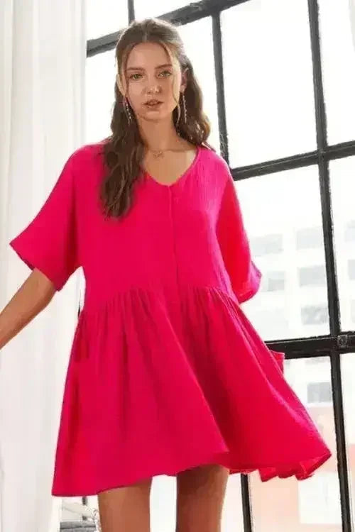 ADORA V-Neck Half Sleeve Dress with Pockets | Femstylo