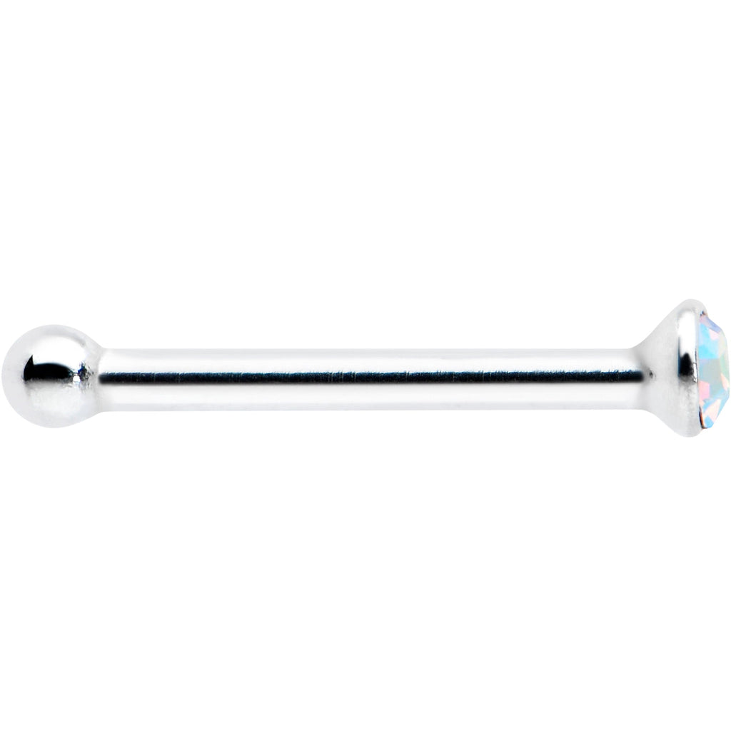 Sterling Silver 1.2mm Aurora Nose Bone Created with Crystals