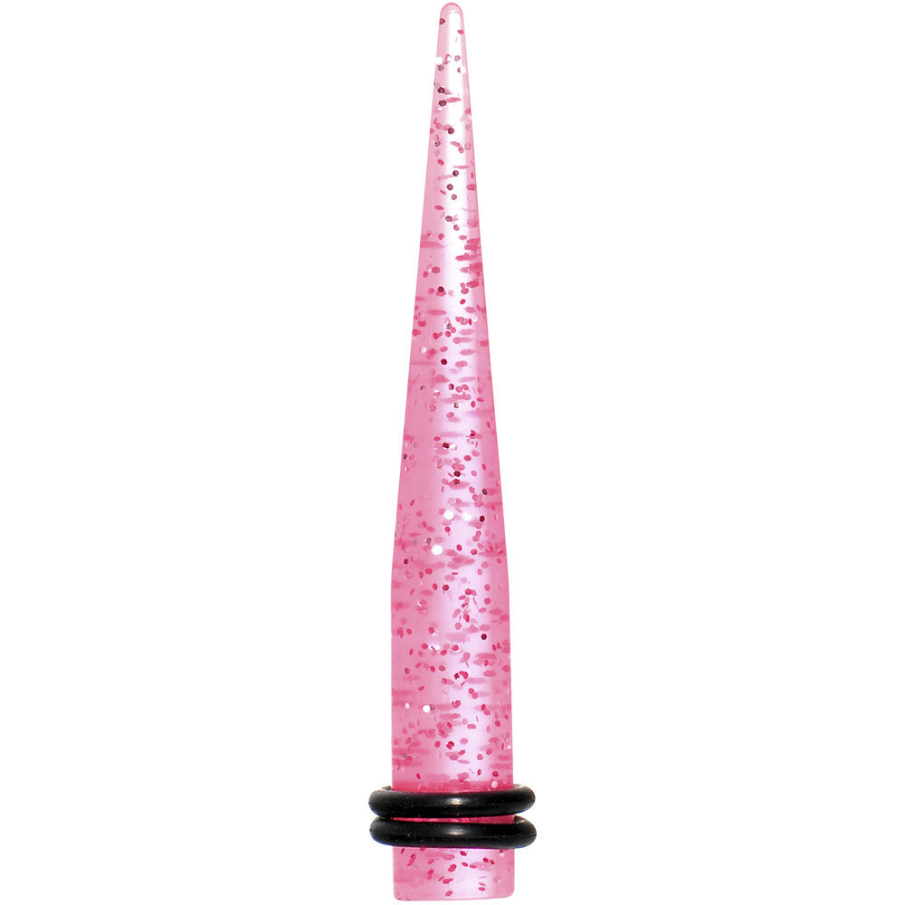 0G Pink Acrylic Silver Glitter Taper