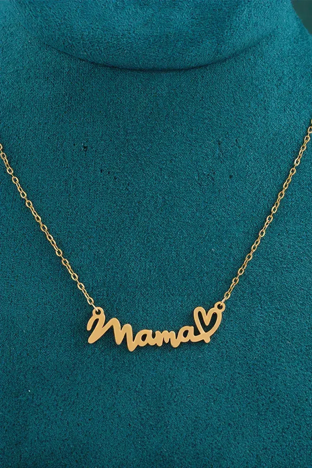 Gold Mama Necklace - Heart Pendant w/ Engraving - Adjustable Chain