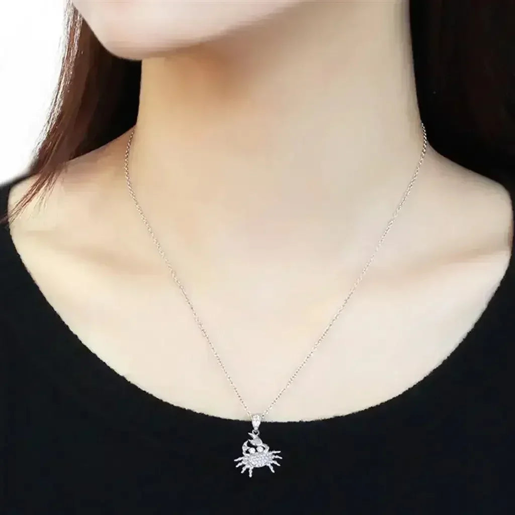 3W1377 - Rhodium 925 Sterling Silver Chain Pendant with AAA Grade CZ