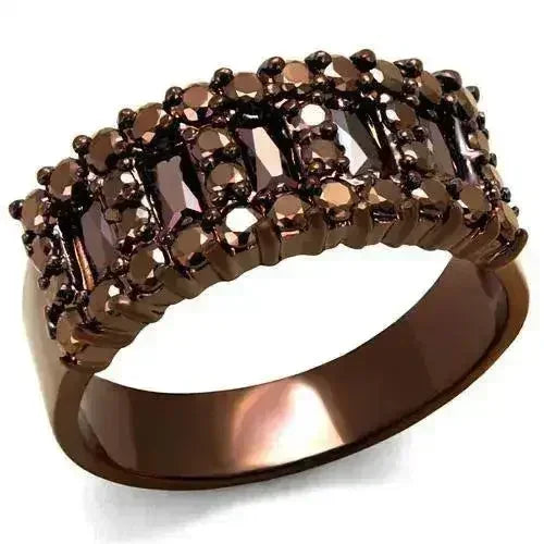 3W1163 IP Coffee Light Brass Ring – AAA Light Coffee CZ Solitaire