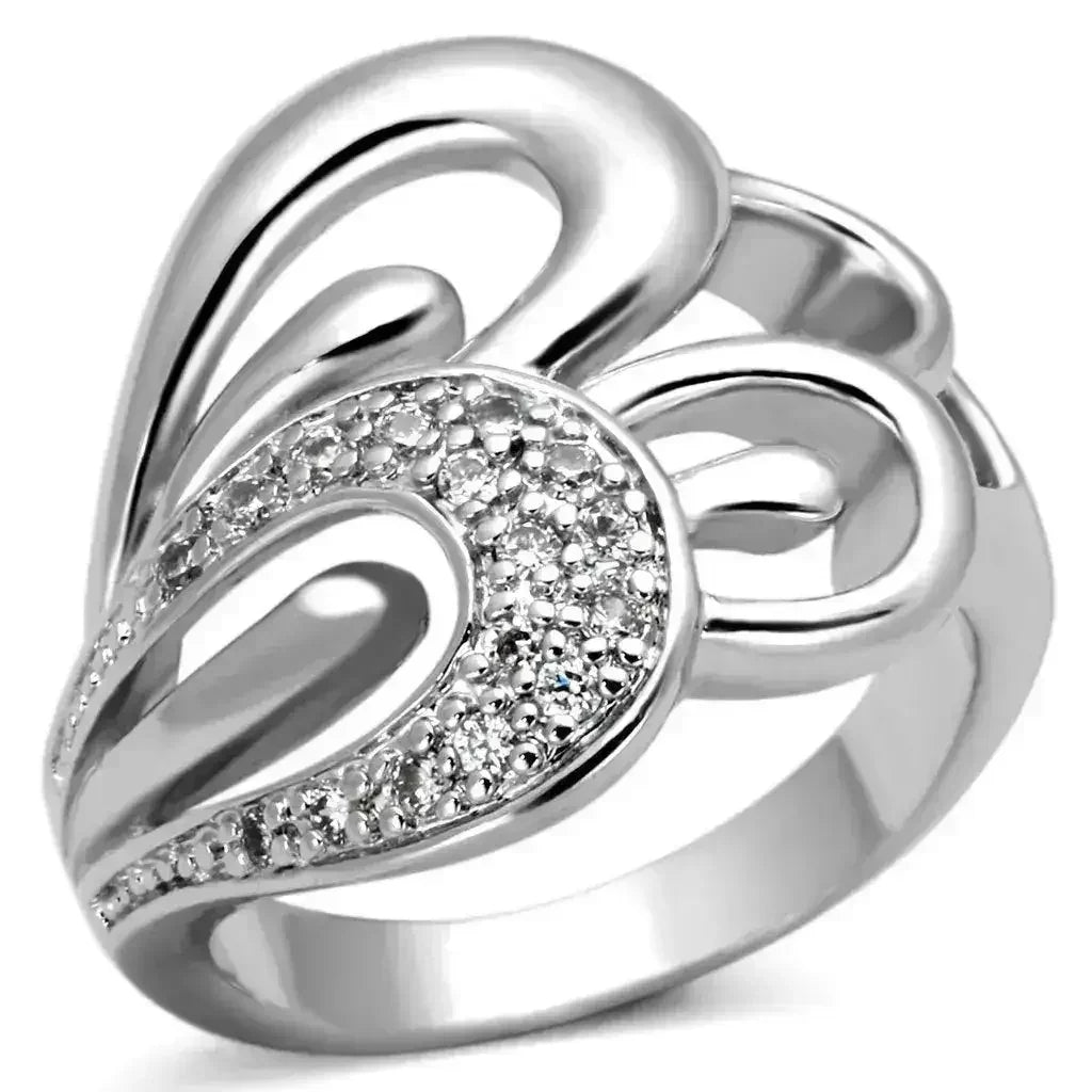 3W325 Rhodium Brass Ring – AAA Clear CZ Solitaire (Dainty Sparkle)
