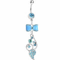 Blue Enamel Bowtie Winding Vine Belly Ring