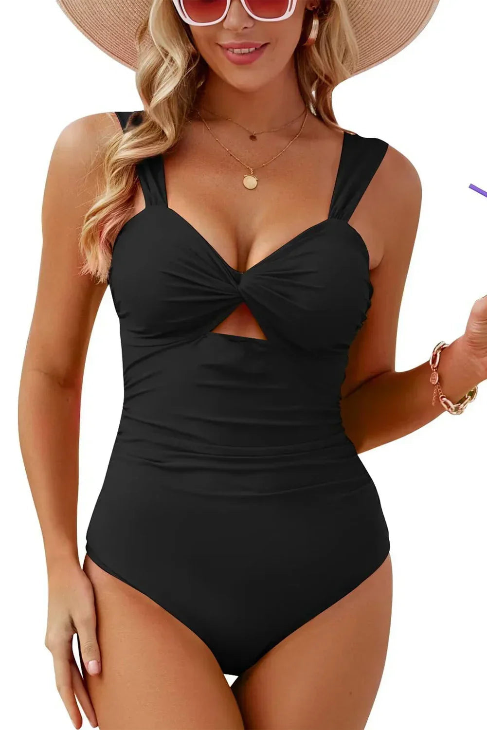 Bright Pink Cut Out Twist Bowknot Backless One Piece Swimsuit