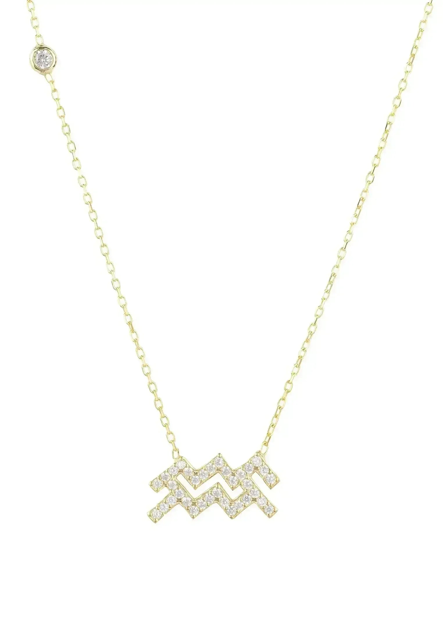 Aquarius Zodiac Necklace - 22K Gold Plated Sterling Silver Pendant | Femstylo