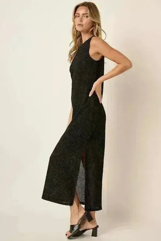 Mittoshop Side Slit Dress – Sleeveless Round Neck w/Slit