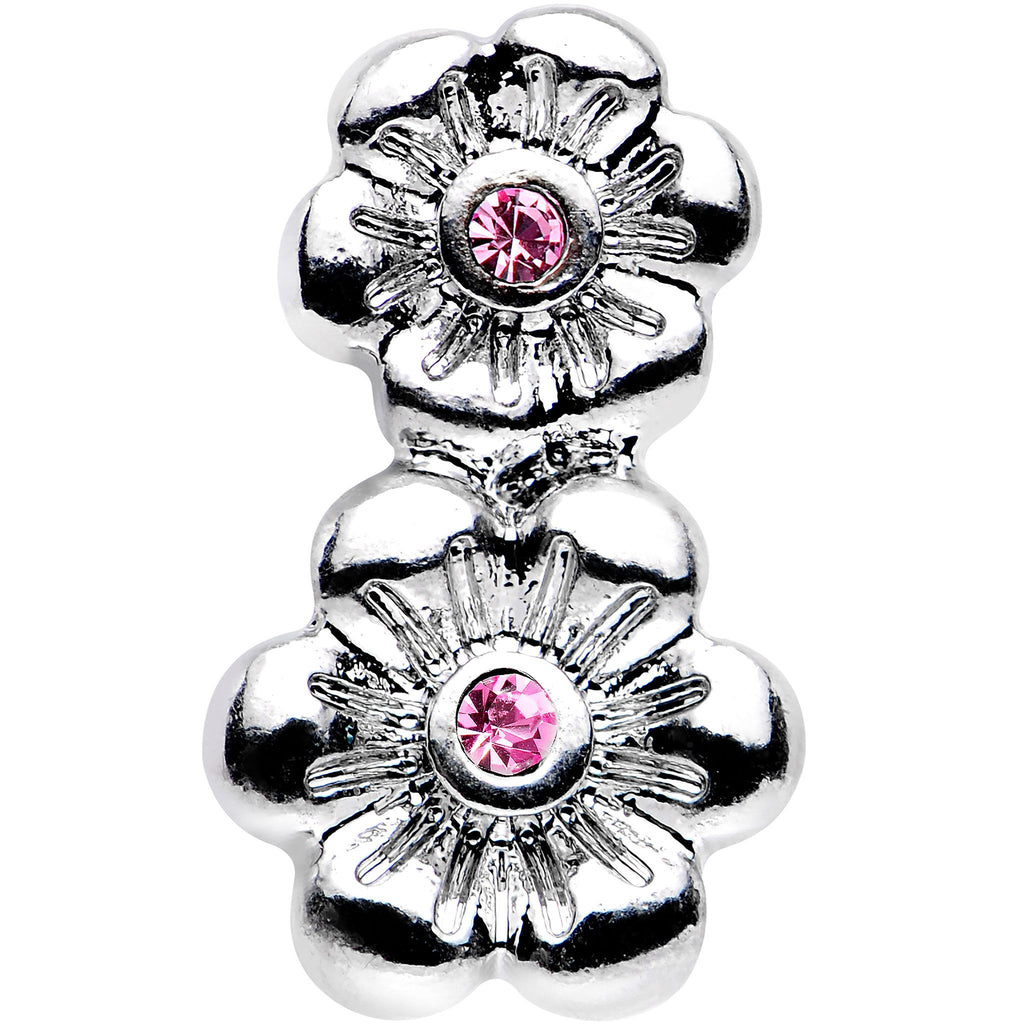 16G 1/4 Pink Gem Steel Double Flower Tragus Cartilage Earring