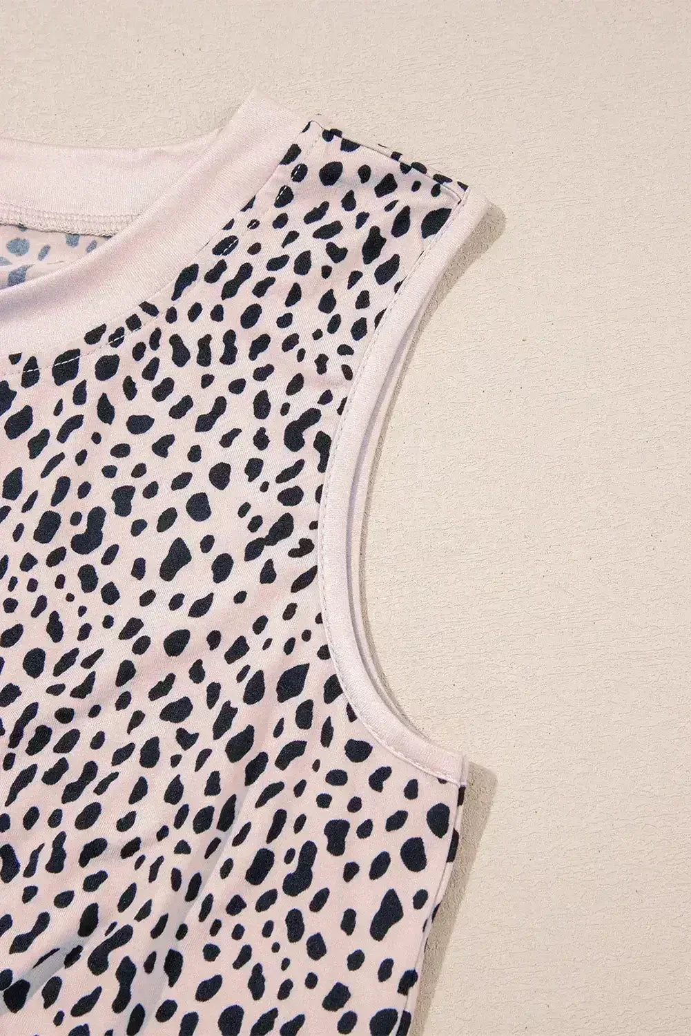 Apricot Allover Leopard Print Round Neck Tank Top
