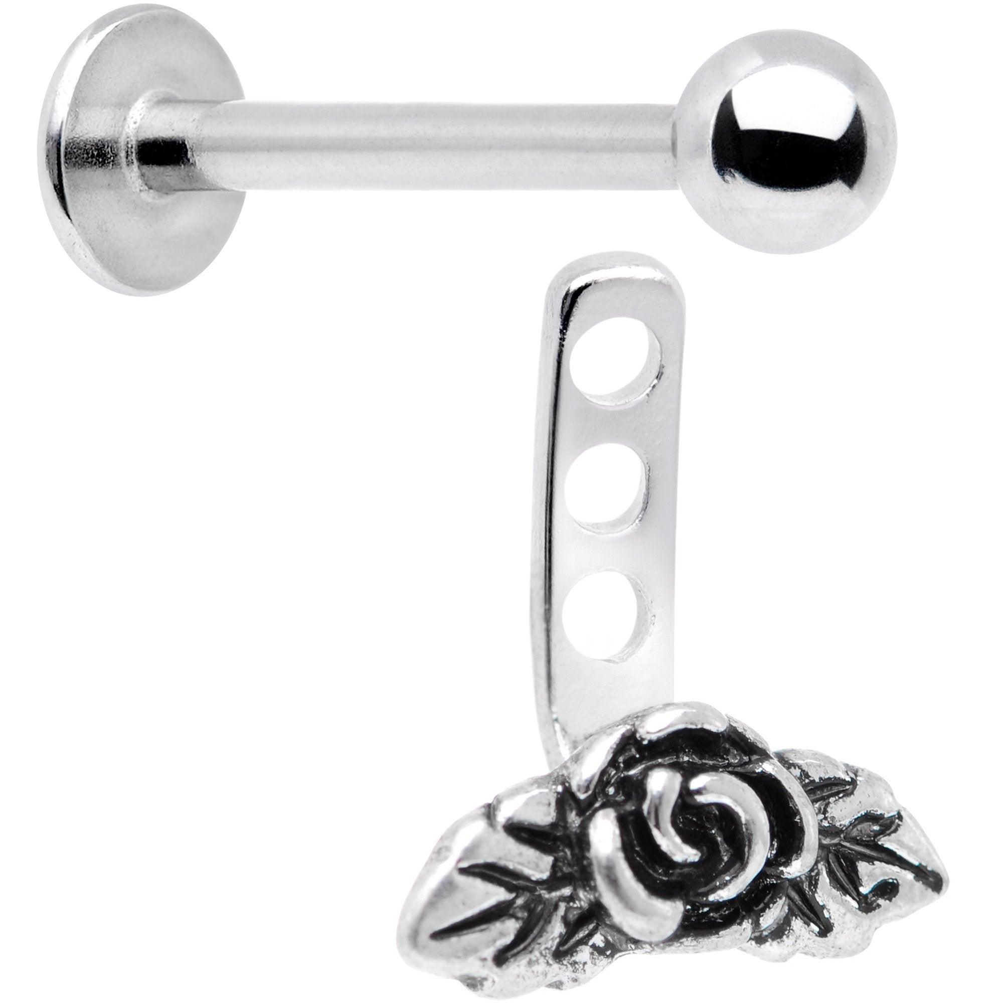 16G 3/8 Kissed Rose Flower Dangle Cartilage Tragus Helix Piercing