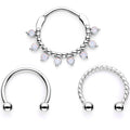 16G 3/8 White Faux Opal Twisted Hoseshoe and Clicker Set of 3