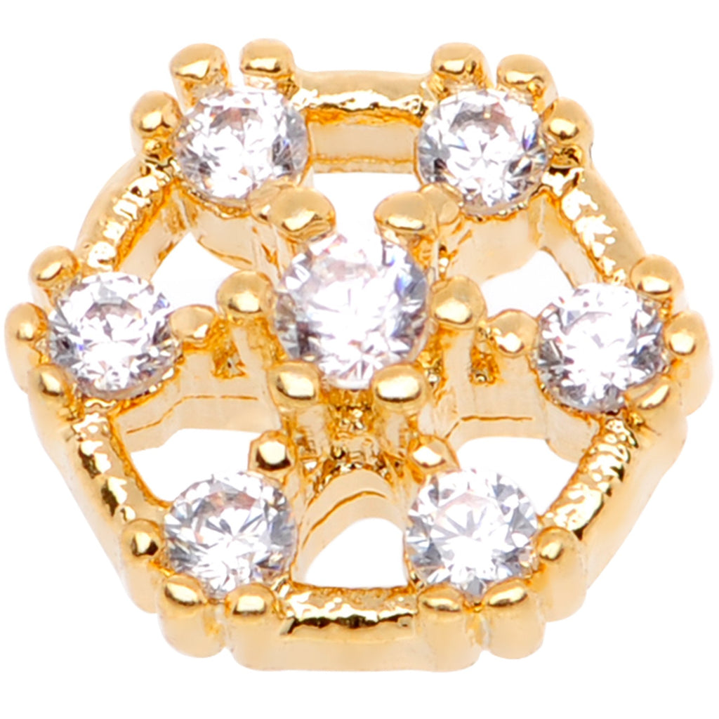 14G Clear Gem Gold Tone Externally Threaded Dermal Anchor Top