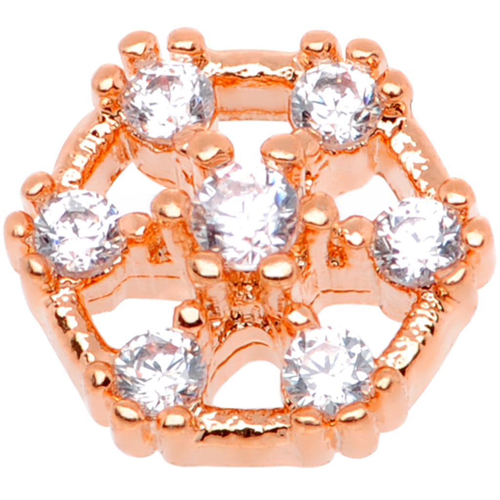 14G Clear Gem Rose Flower Tone Externally Threaded Dermal Anchor Top