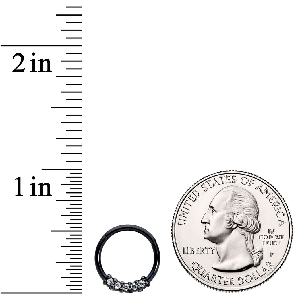 16G 3/8 Clear CZ Gem Black Hinged Segment Ring