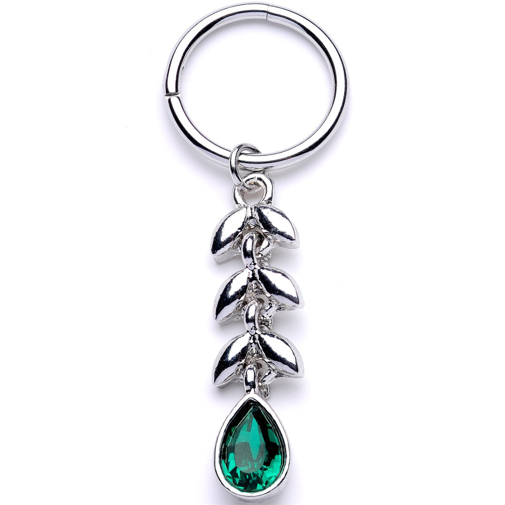 16G 3/8 Green Gem Garland of Leaves Dangle Hinged Segment Ring