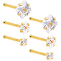 20G 1/4 Clear Square Gem Gold Tone Nose Bone Set of 6