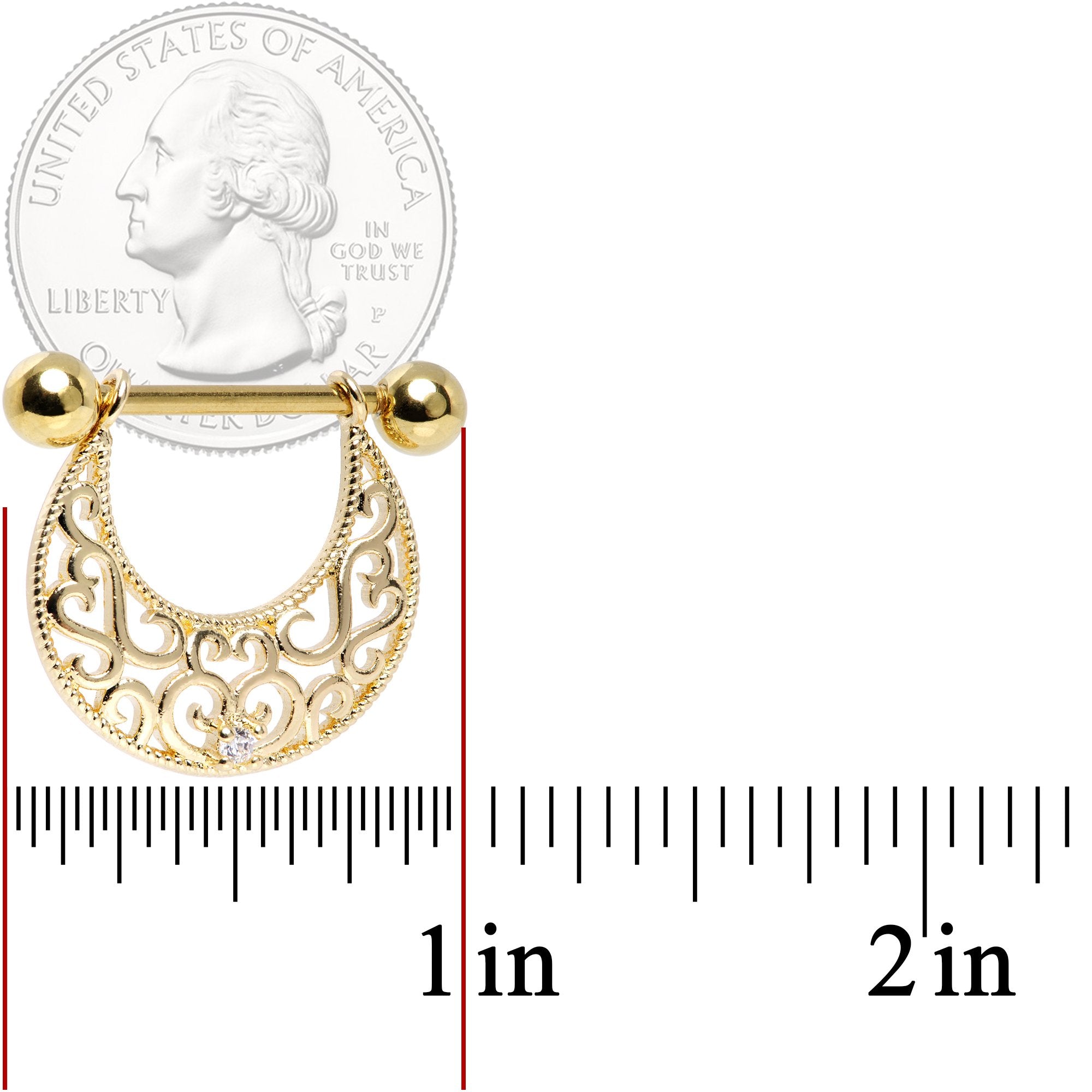 14G 9/16 Clear CZ Gem Gold Tone Abstract Heart Nipple Shield Set