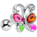 16G 1/4 Pink Orange Gem Butterfly Cartilage Tragus Earring