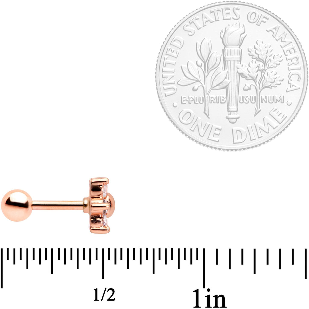 16G 1/4 Pink Clear CZ Gem Rose Gold Tone Star Tragus Set of 3