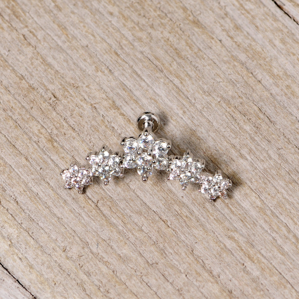 16G 1/4 Clear CZ Gem Floral Internally Threaded Labret