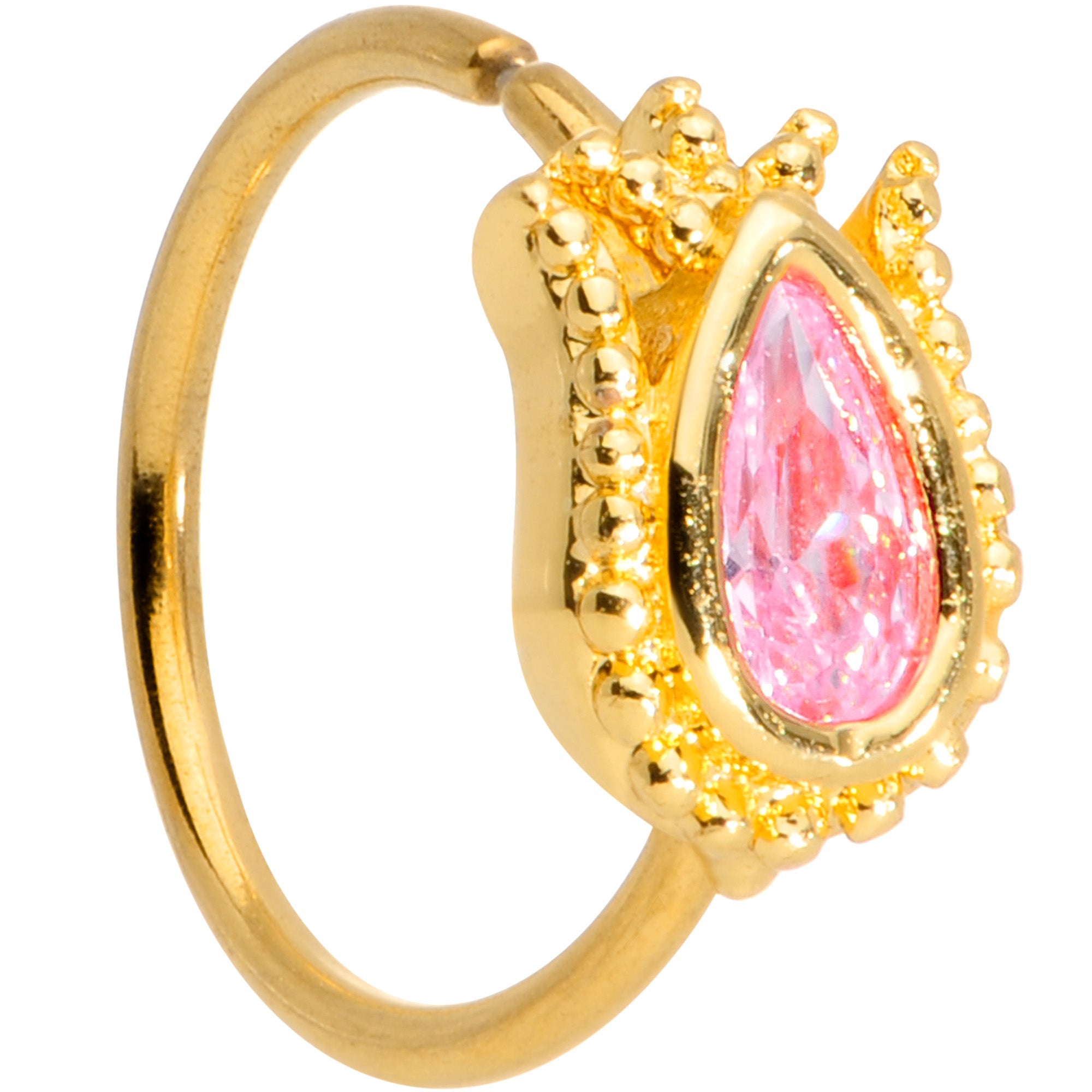20G 5/16 Pink Gem Gold Tone Tulip Flower Nose Hoop