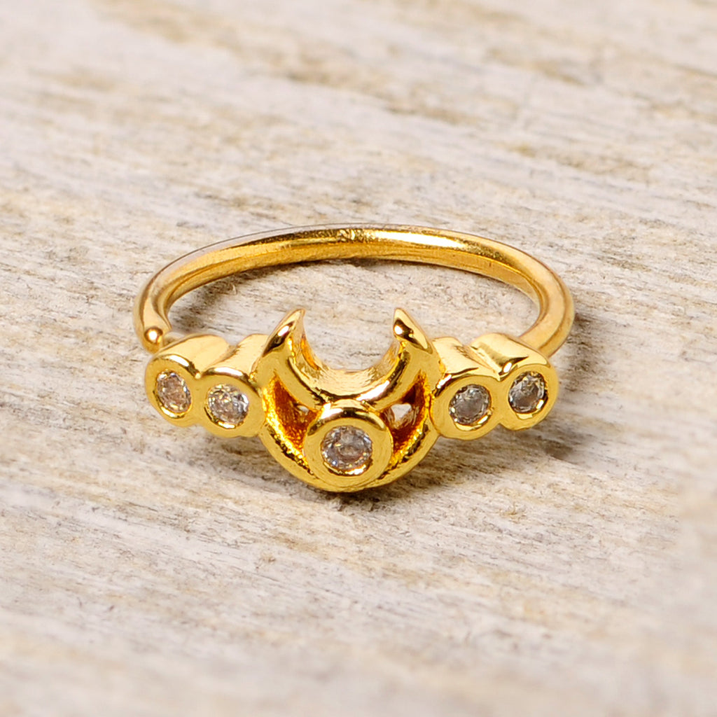 20G 5/16 Clear CZ Gem Gold Tone Crescent Moon Nose Hoop