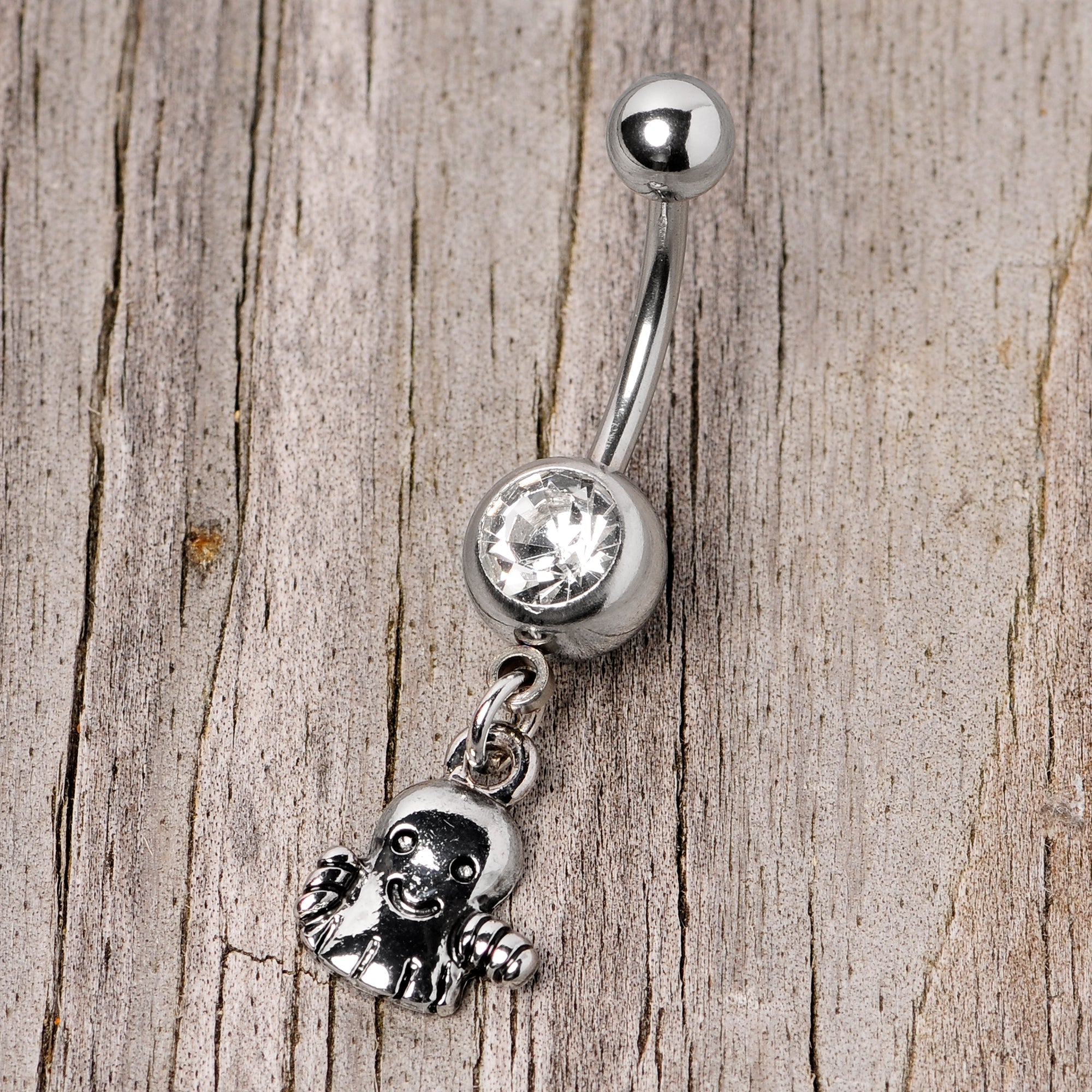Clear Gem Happy Ghost Halloween Dangle Belly Ring