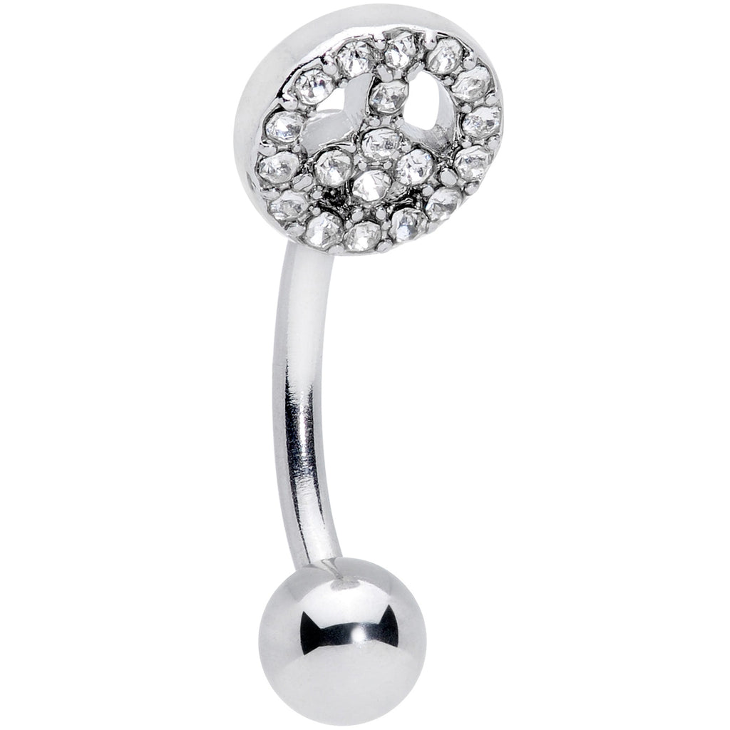 16G 5/16 Clear Gem Retro Peace Sign Curved Eyebrow Ring