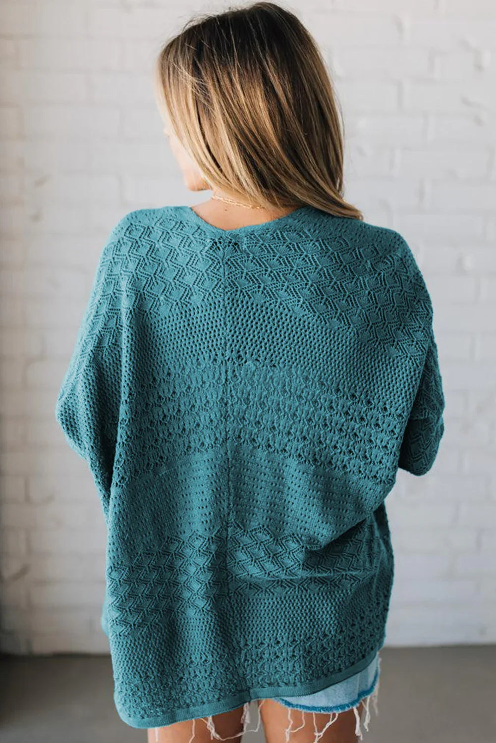 Redwood Burl Mix Pattern Hollow Knit Open Front Cardigan
