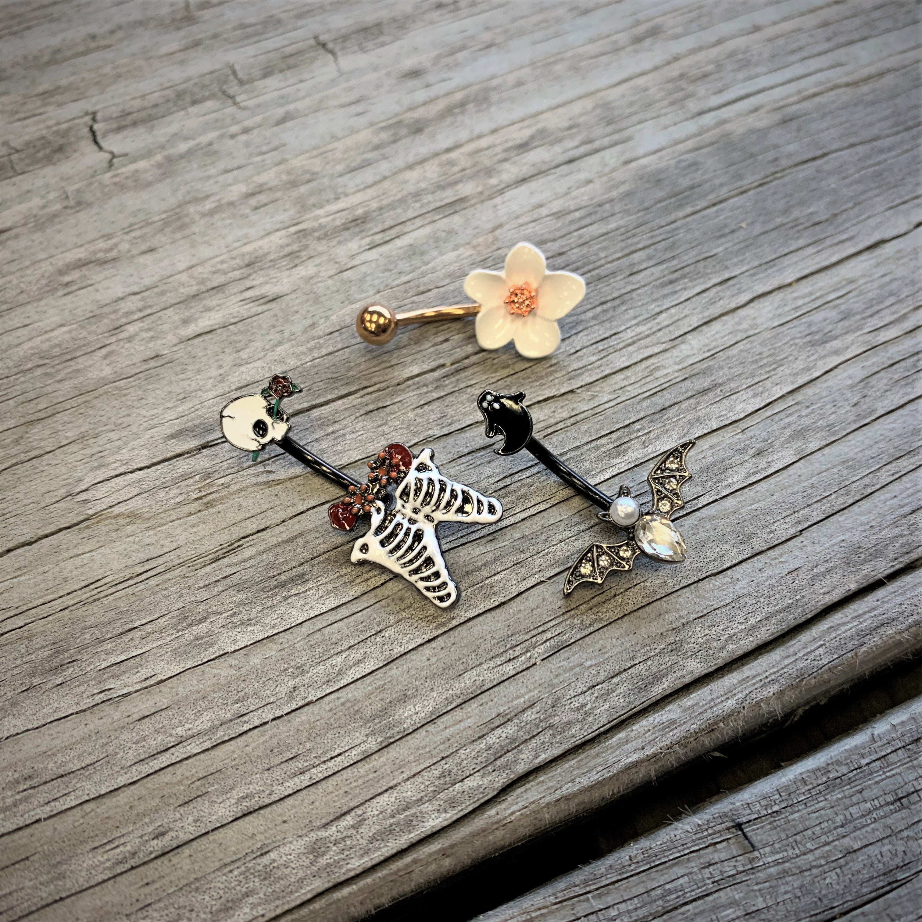 Clear Gem Black Ghost Vampire Bat Halloween Double Mount Belly Ring