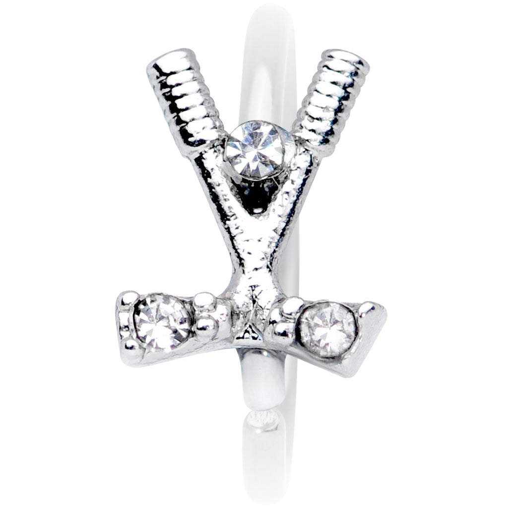 20G 5/16 Clear CZ Gem Crossed Golf Clubs Nose Hoop