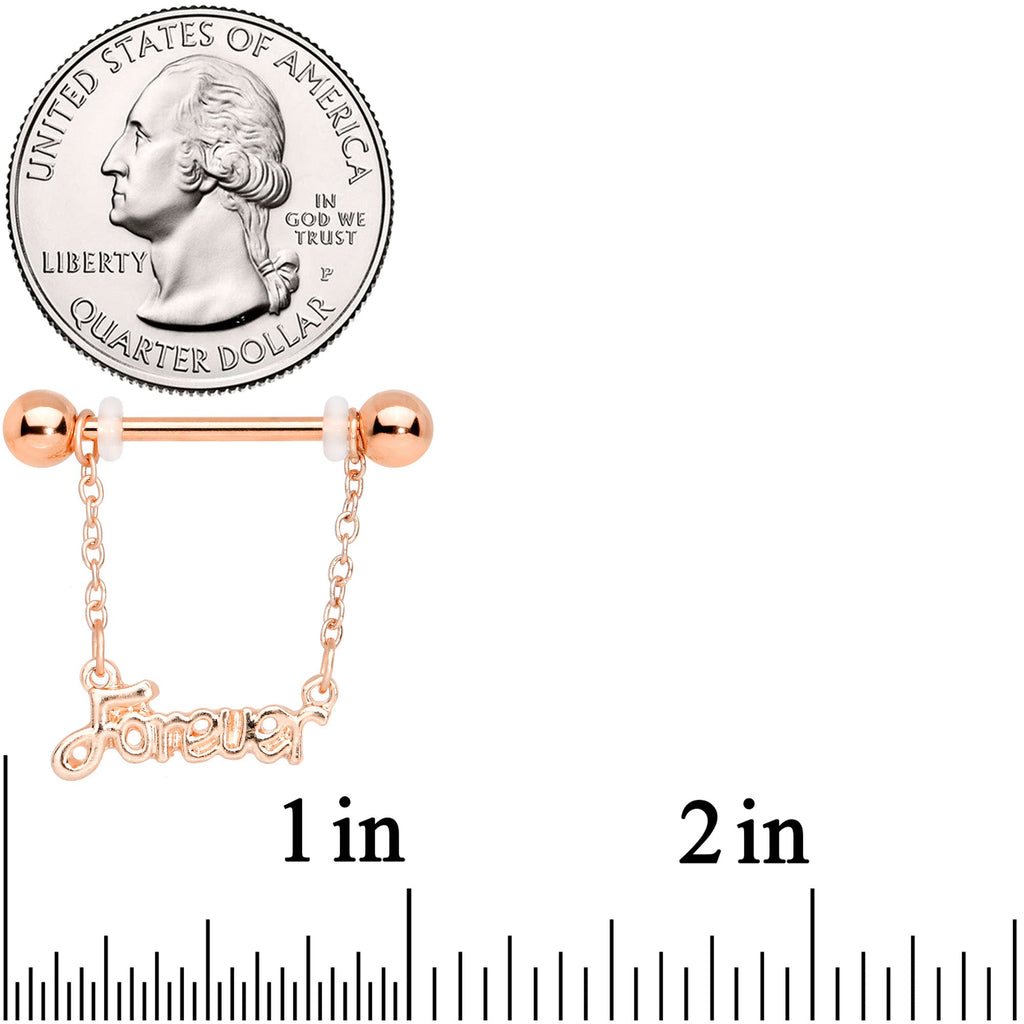 14G 1/2 Rose Gold Tone Love Forever Chain Dangle Nipple Ring Set