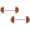 14G 9/16 Red Green Juicy Watermelon Barbell Nipple Ring Set