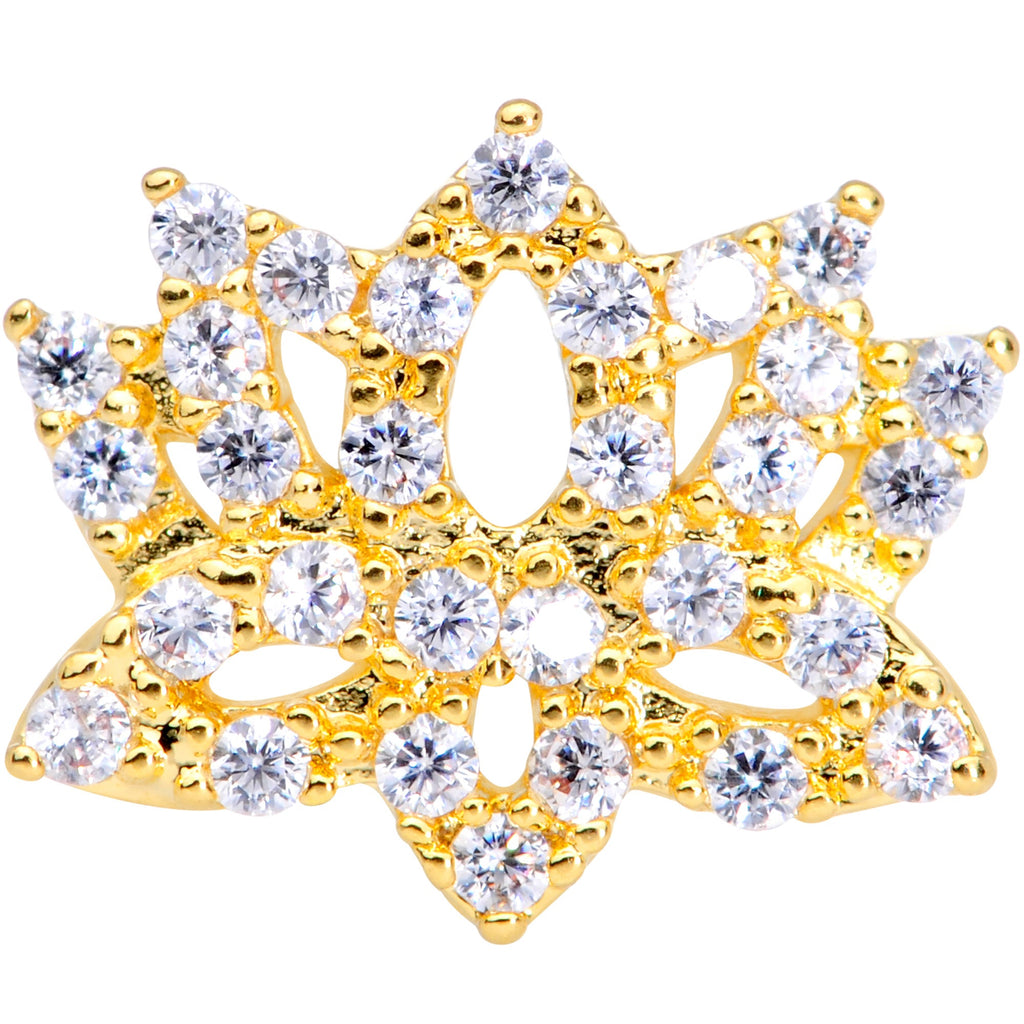 18G 3/8 Clear CZ Gem Gold Tone Lotus Flower Nose Hoop