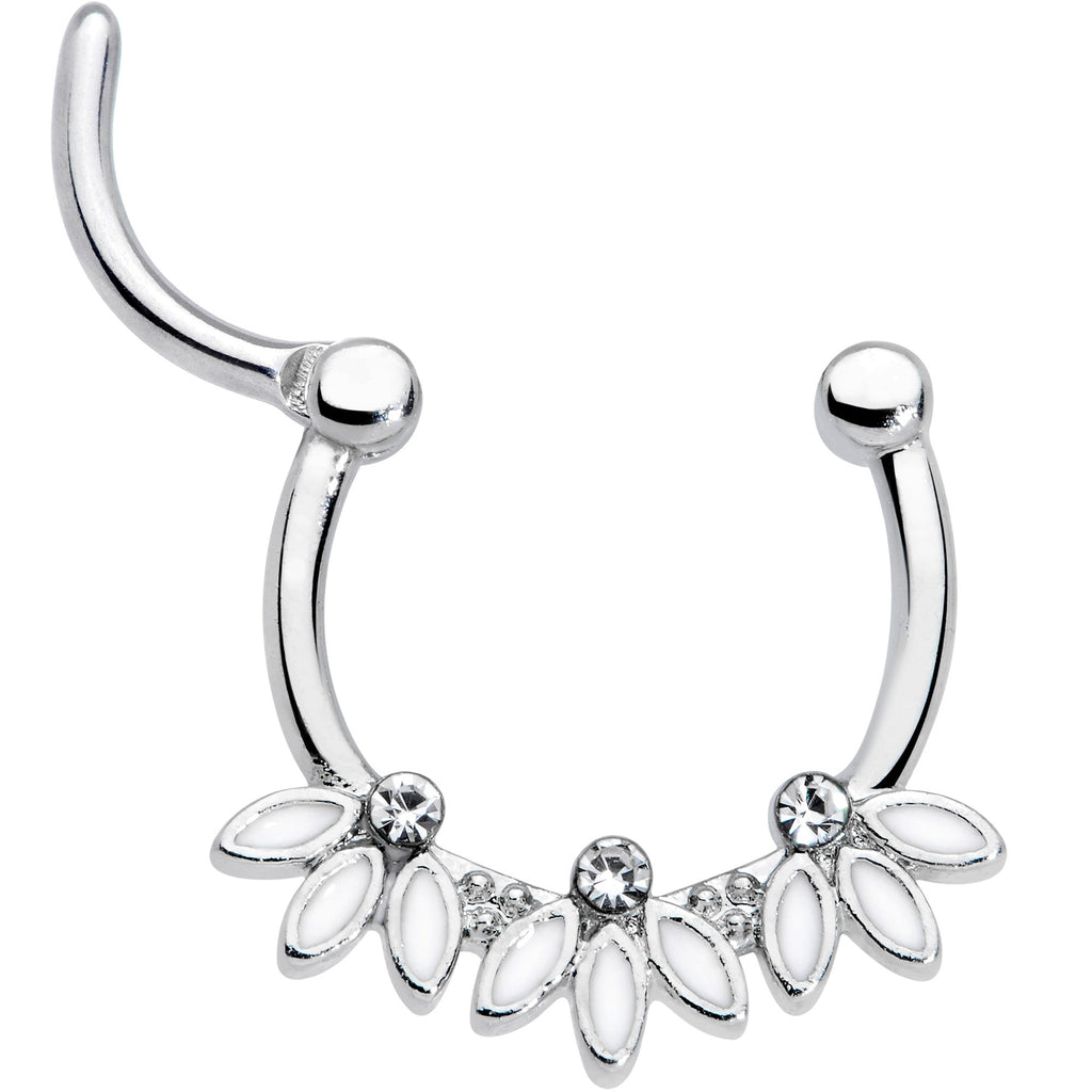 16G 3/8 Clear Gem White Leaves Septum Clicker