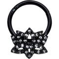 16G 3/8 Clear CZ Gem Black Lotus Flower Hinged Segment Ring