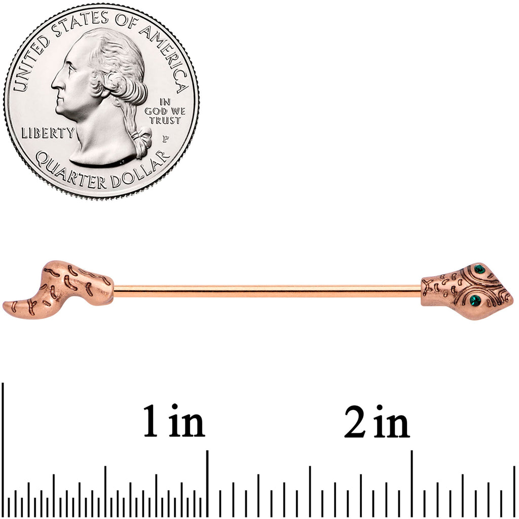 14G Green Gem Rose Gold Tone Tribal Serpent Industrial Barbell 38mm