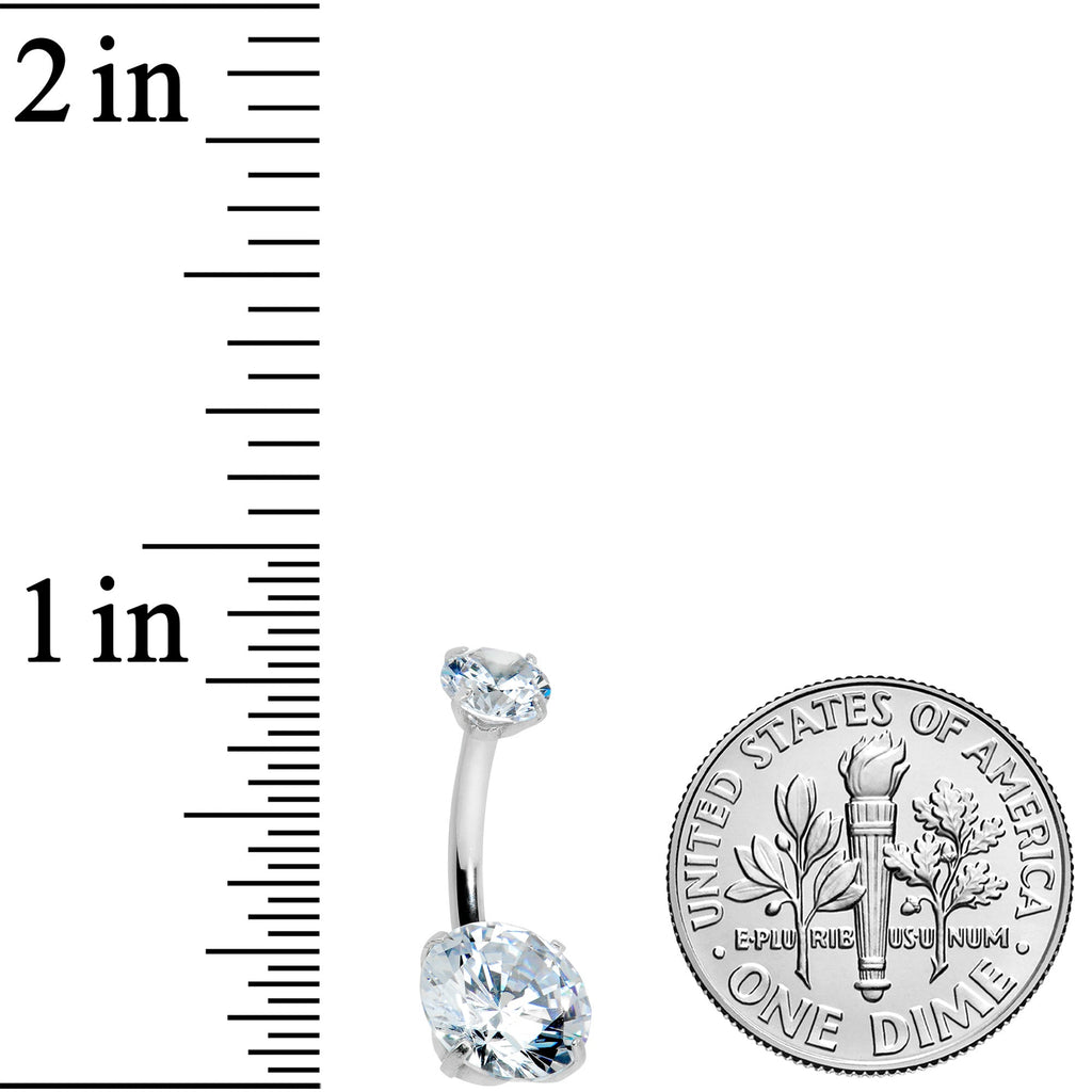 Clear CZ Gem Round Duo Internally Threaded Belly Ring
