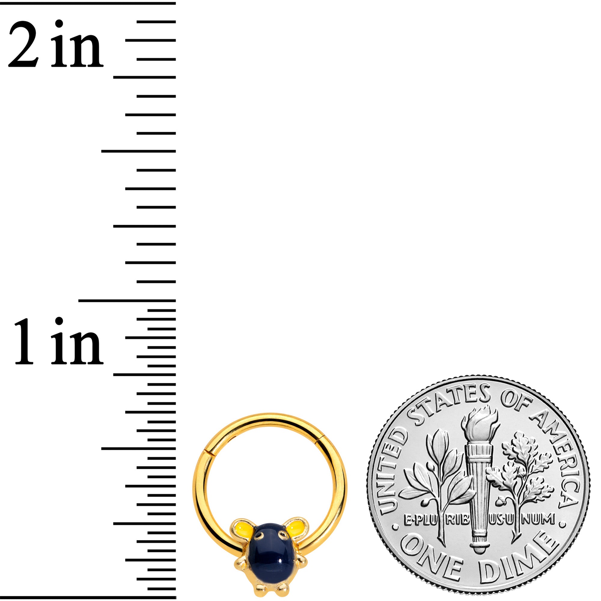 16G 3/8 Gold Tone Black Mouse Hinged Segment Ring