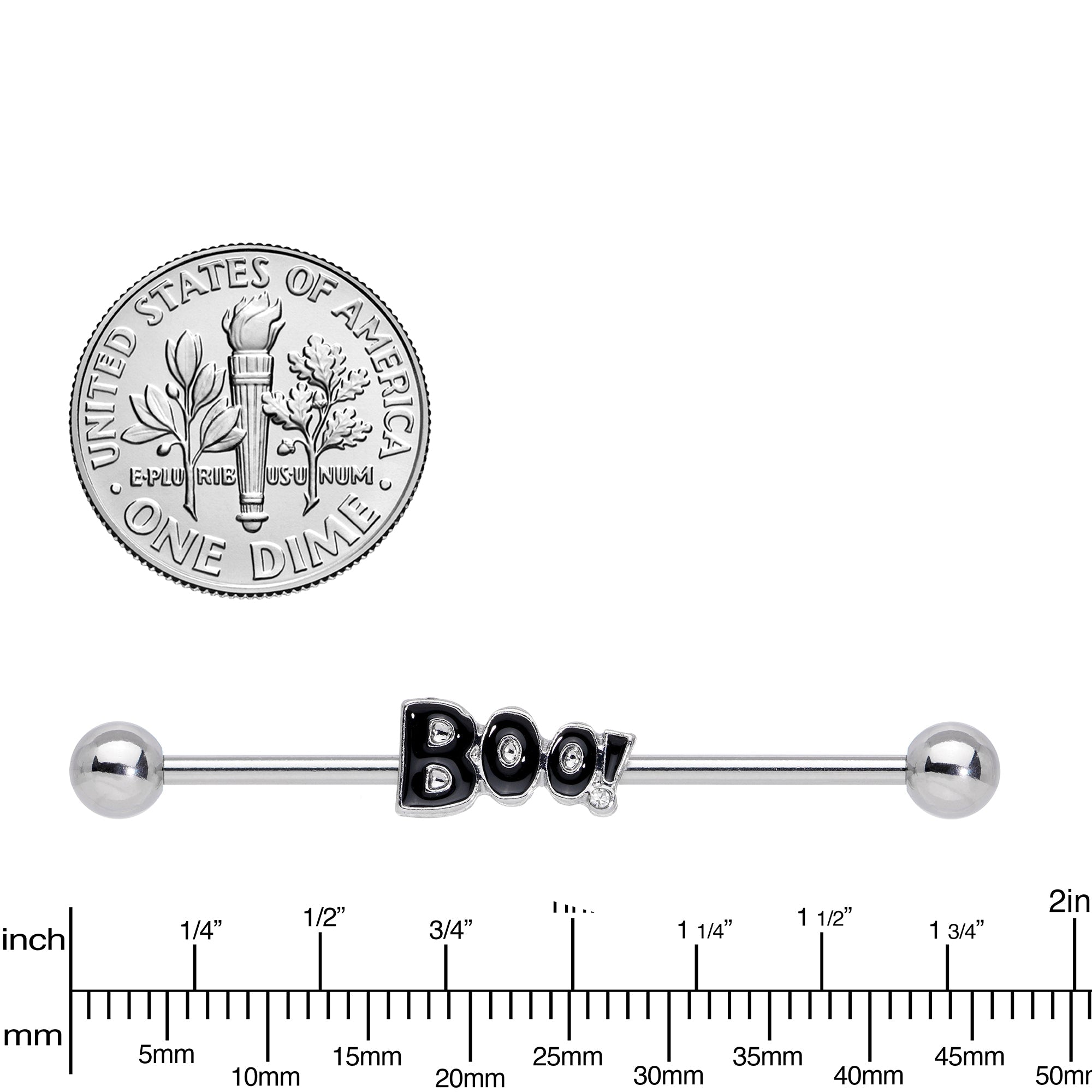 14G Clear Gem Black Boo Halloween Industrial Barbell 38mm