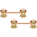 14G 9/16 Green Gem Rose Gold Tone Royal Frog Nipple Ring Set