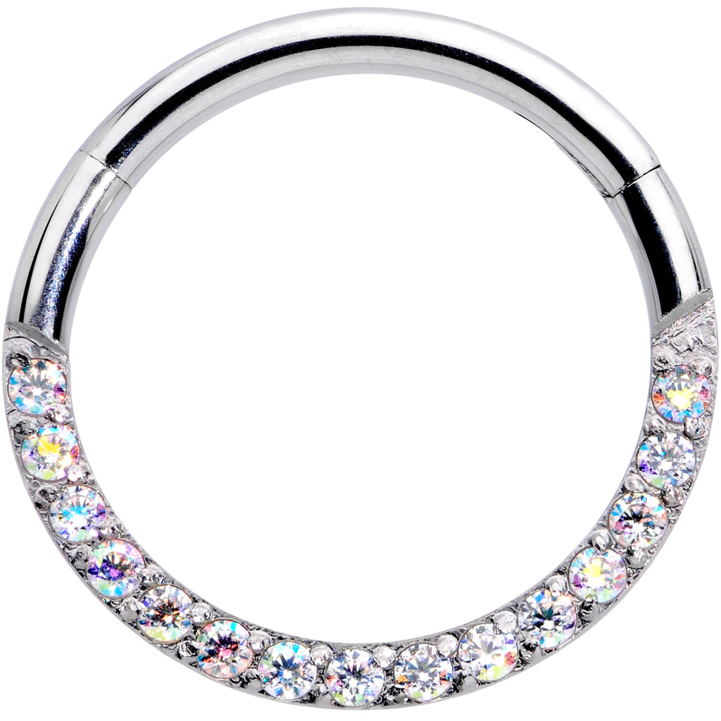 16G 3/8 Aurora Gem Paved Elegance Hinged Segment Ring
