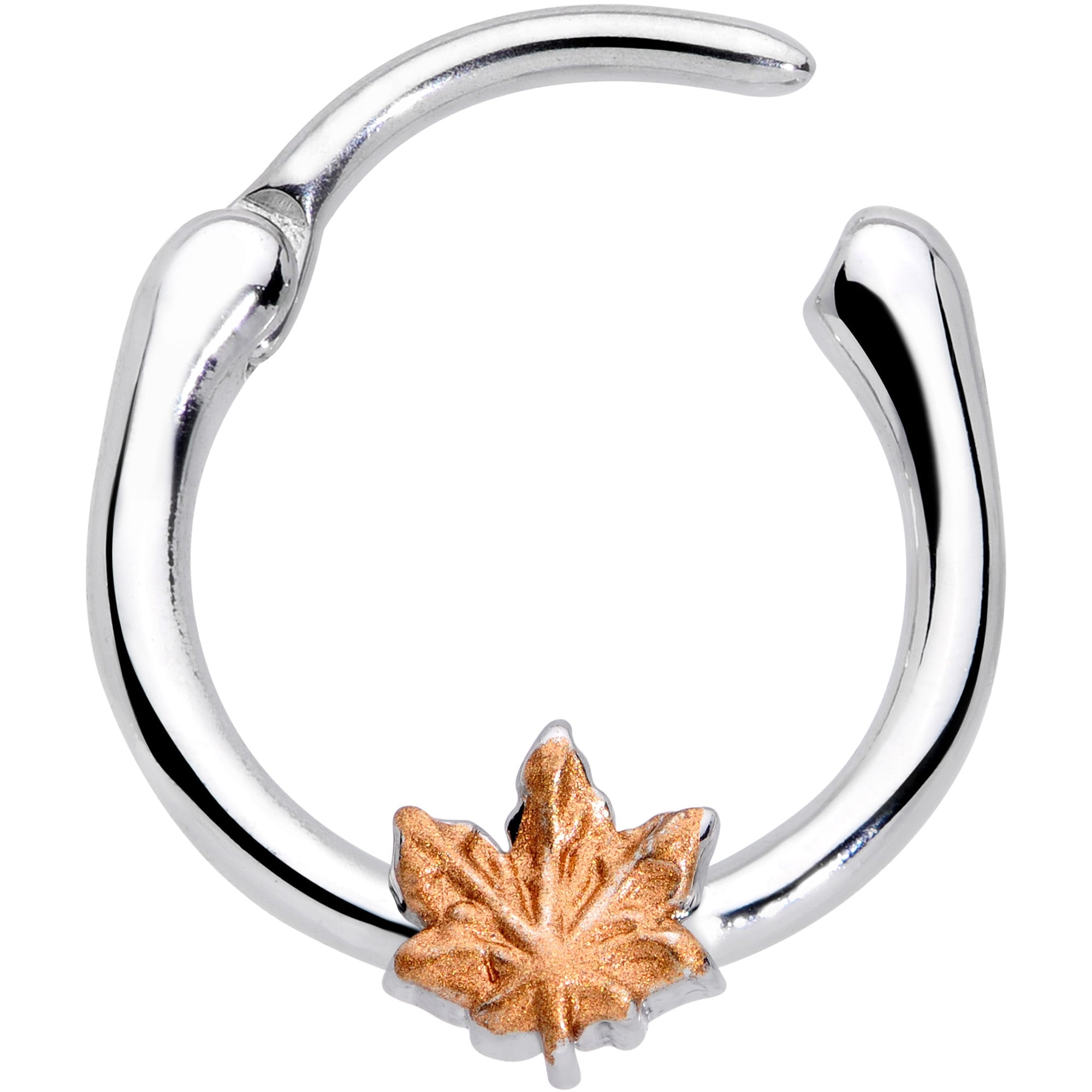 16G 3/8 Rose Gold Tone Fall Autumn Leaf Cartilage Clicker