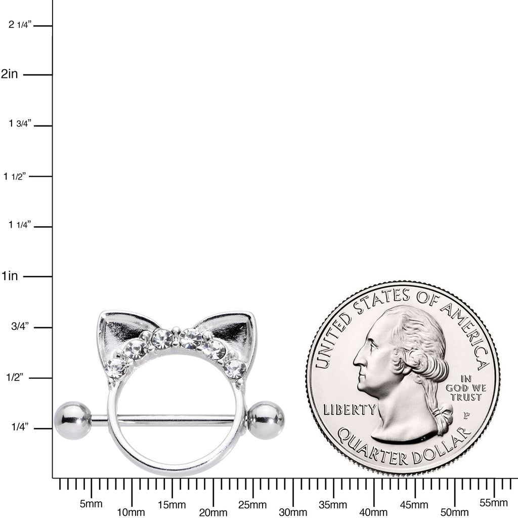 14G 9/16 Clear Gem Kitty Cat Ears Nipple Shield Set