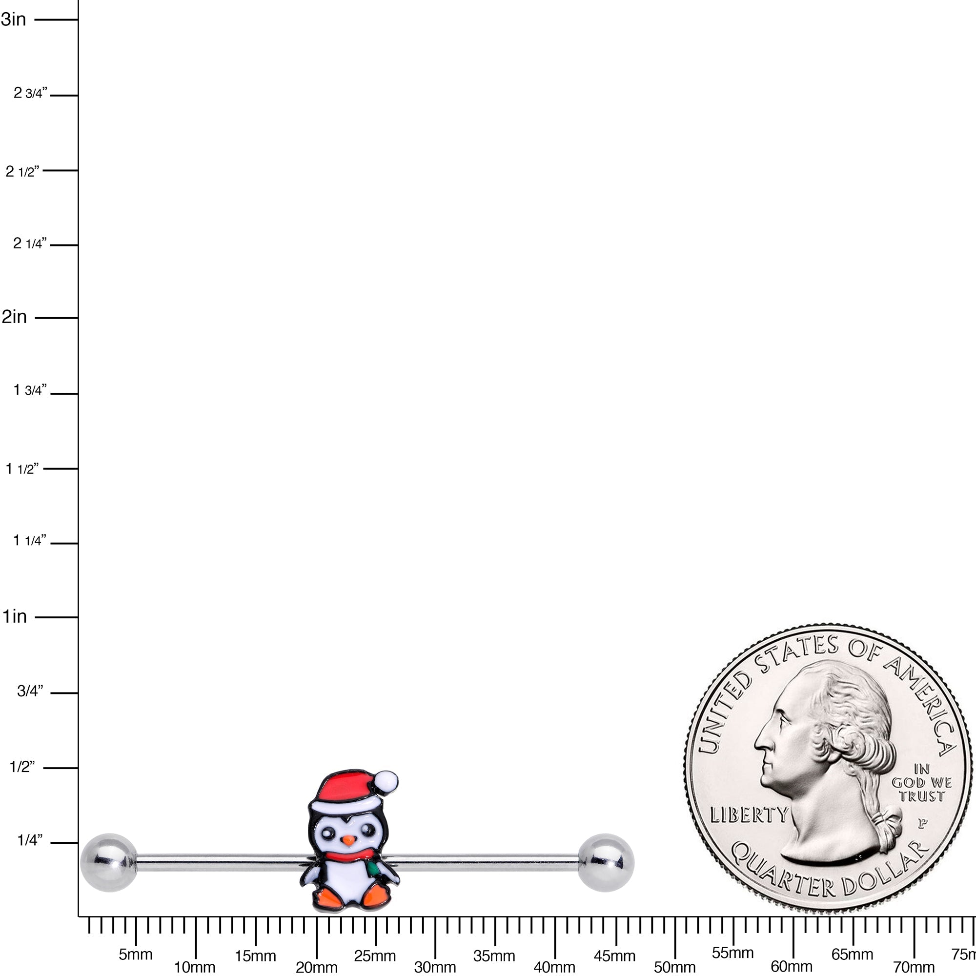 14G Santa Penguin Christmas Industrial Barbell 38mm